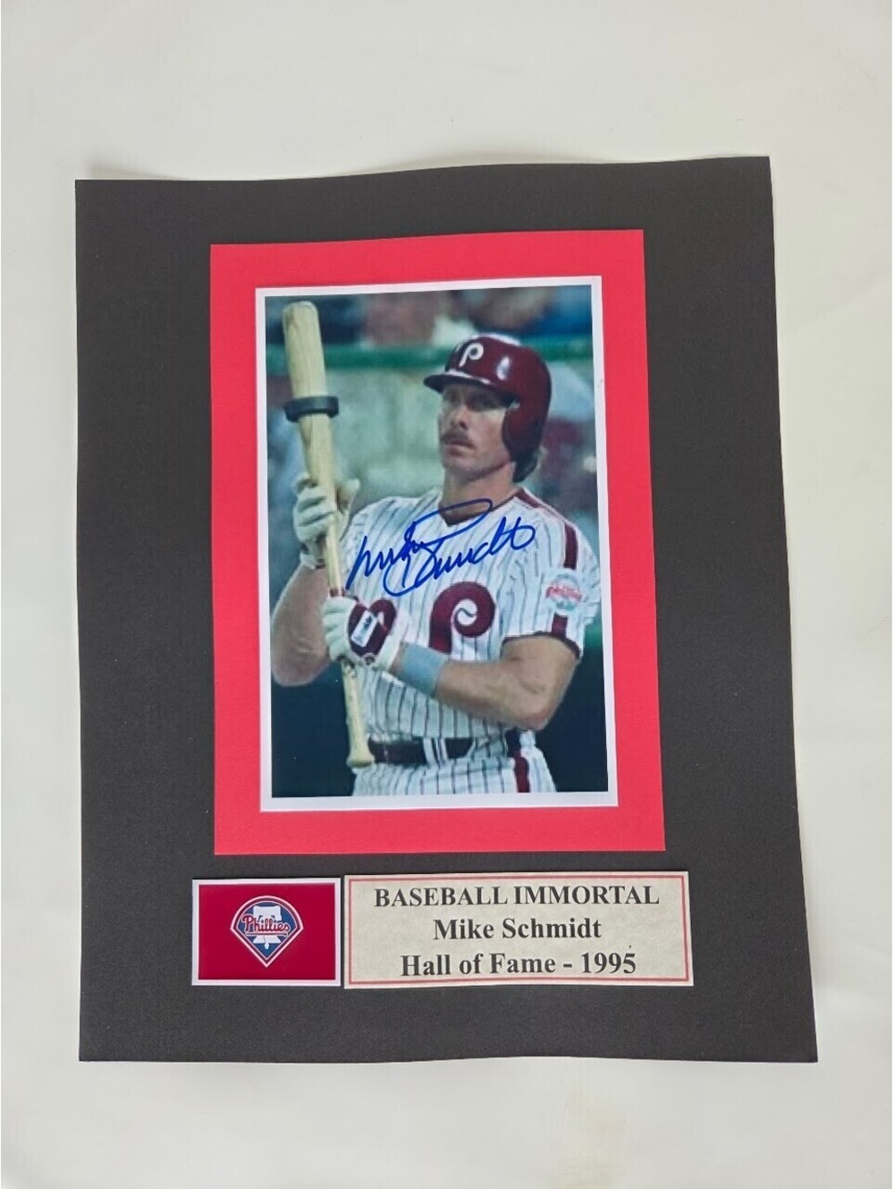 Mike Schmidt Autographed Phillies Photo Hall of Fame Display Plaque 1995 MLB